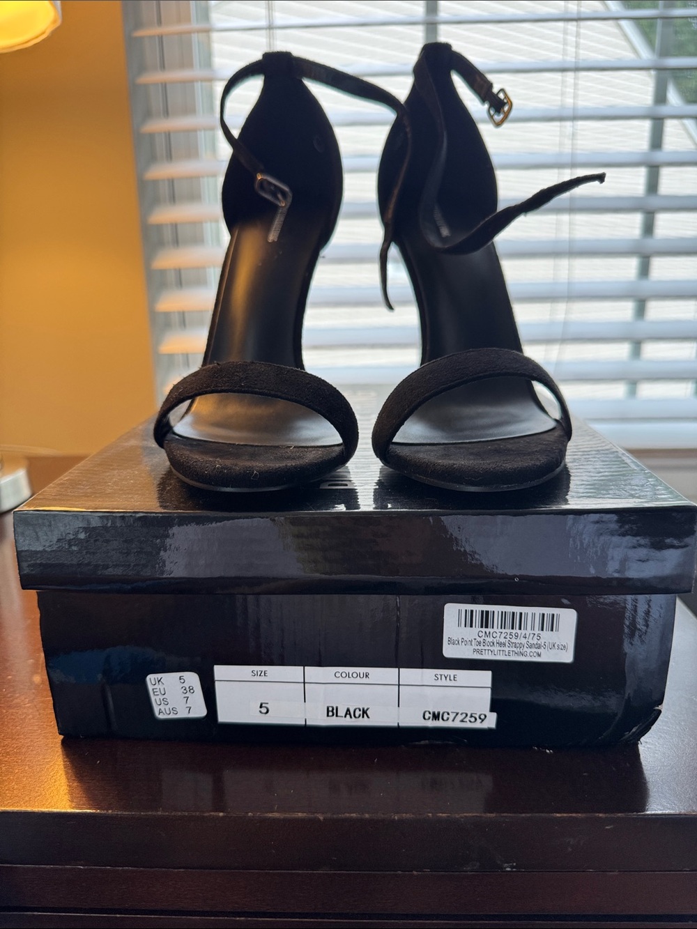 PrettyLittleThing Black Suede Ankle-Strap Heels